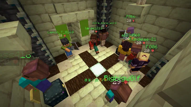 社团玩家在 Minecraft 小游戏地图中聚集游玩